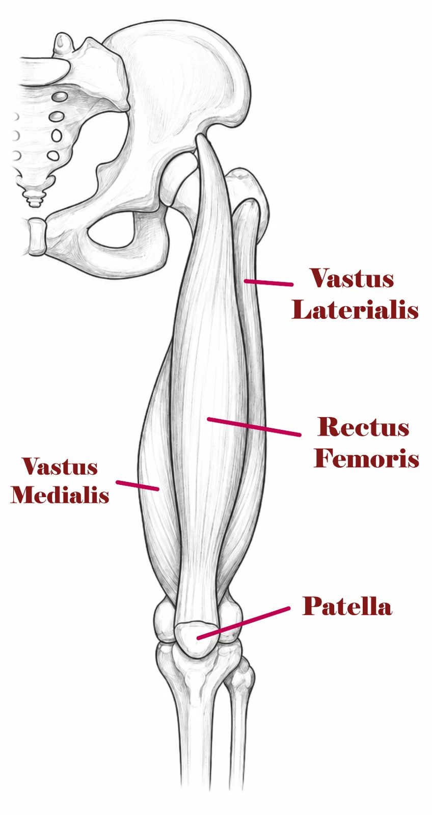 Anatomical reference: quadriceps and patella.