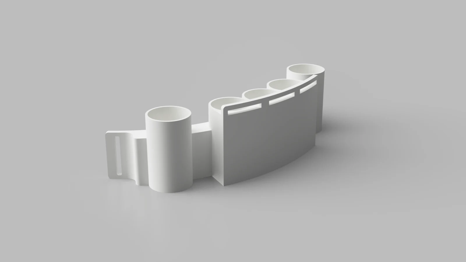 Thigh bracket CAD render.