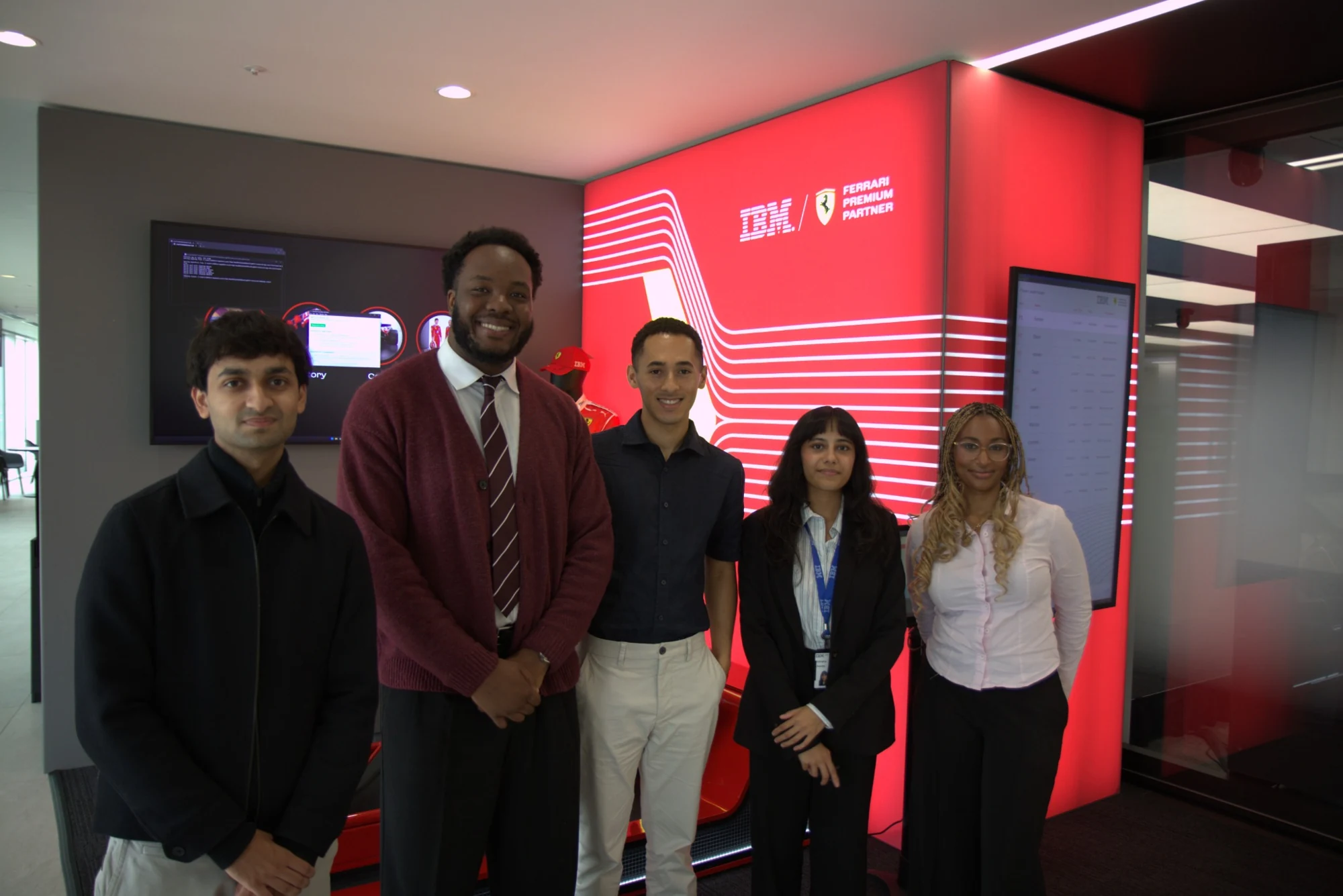 The five-person IBM summer internship team standing together at IBM